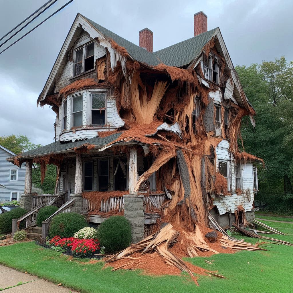 Damaged tree on an Winfield home showing signs of disease and decay